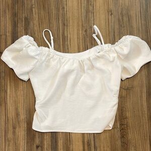 A New Day White Puff Sleeve Ruffled Crop Top